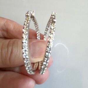 Sterling Silver Rhinestone Large Hoops Earrings